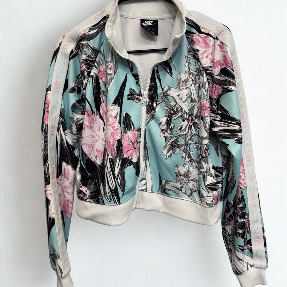 Nike Women's Floral Bomber Jacket - Pink, Black, and White
